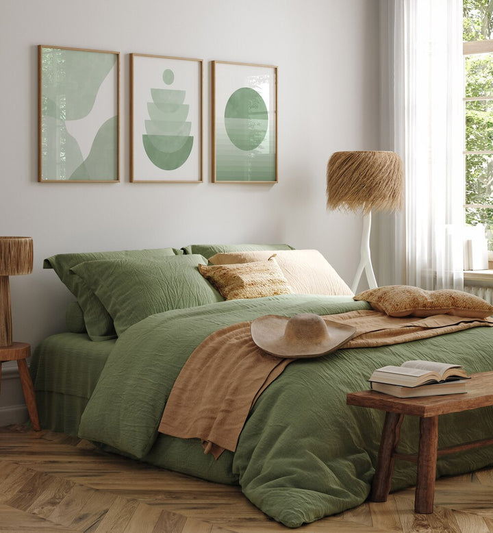 Transform your space with the MINT WHISPER SET, SET OF 3 PAINTINGS, featuring serene green tones and elegant designs.