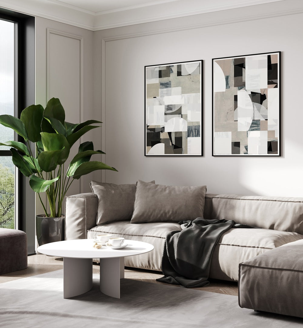 Enhance your decor with the MOCHA ABSTRACT COMPOSITION SET, SET OF 2 PAINTINGS, perfect for modern living spaces.