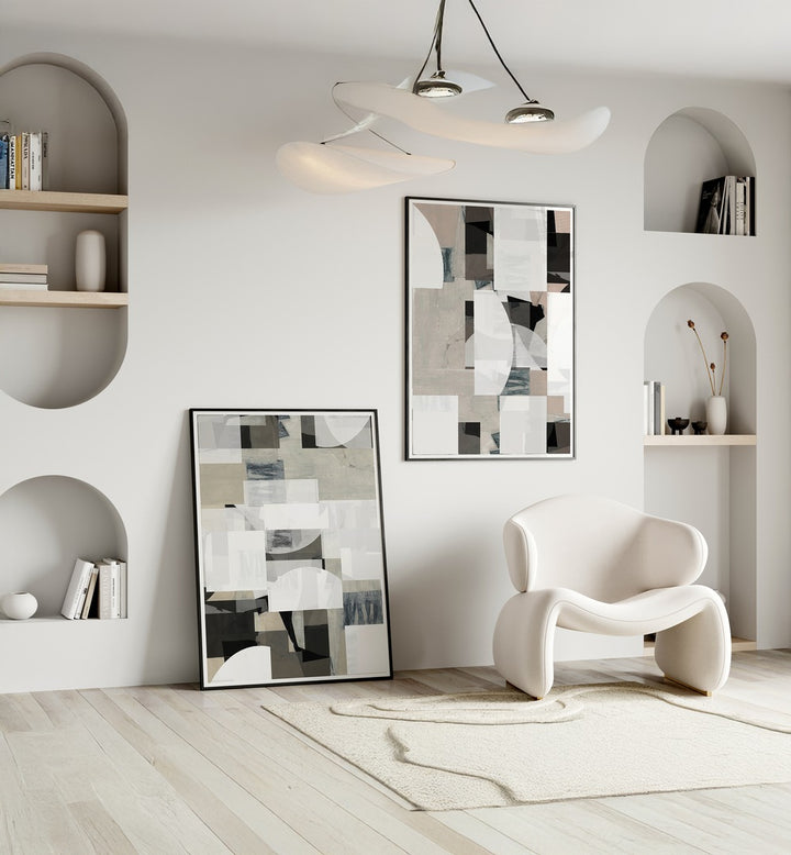 Elevate your space with the MOCHA ABSTRACT COMPOSITION SET, SET OF 2 PAINTINGS, featuring modern artistic elegance.