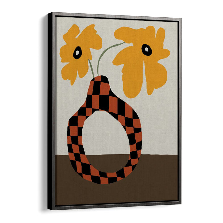 Modern Pottery And Flower, Botanical Art Paintings Artwork in Black Floater Frame