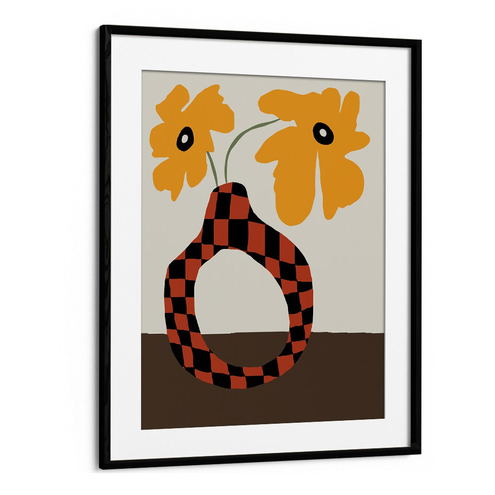 Modern Pottery And Flower, Botanical Art Paintings Artwork in Black Frame With Mount