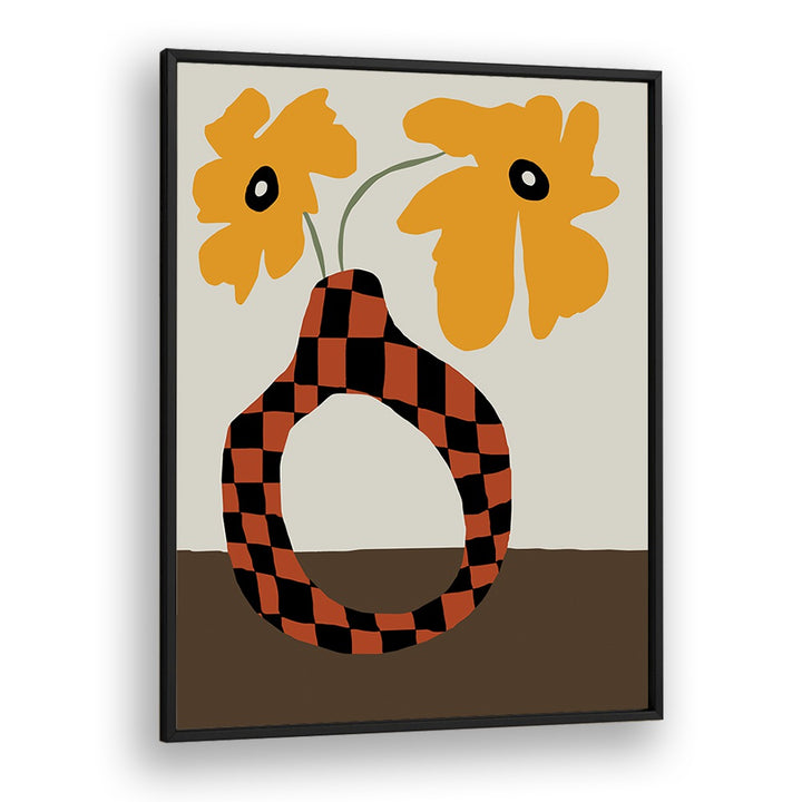 Modern Pottery And Flower, Botanical Art Paintings Artwork in Black Plain Frame