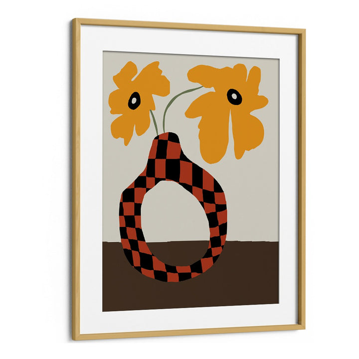 Modern Pottery And Flower, Botanical Art Paintings Artwork in Oak Wood Frame With Mount