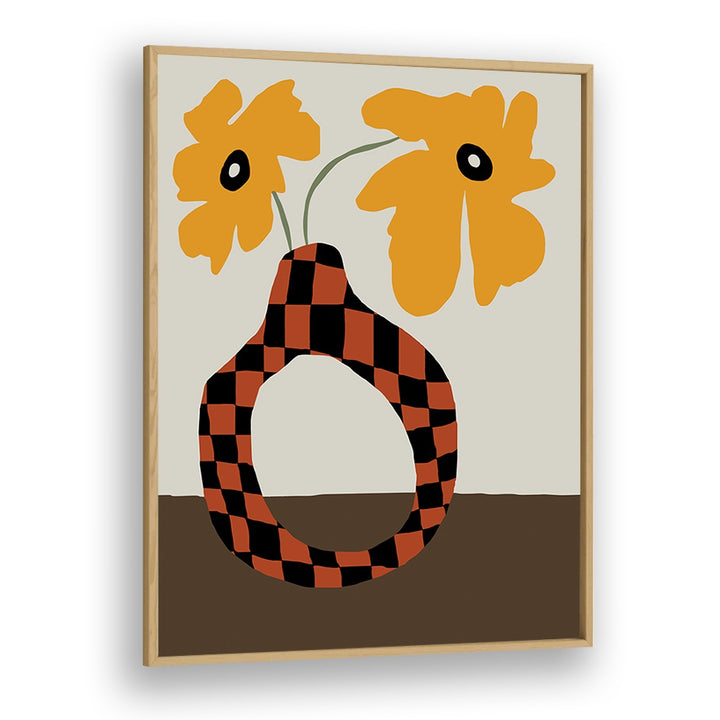 Modern Pottery And Flower, Botanical Art Paintings Artwork in Oak Wood Plain Frame