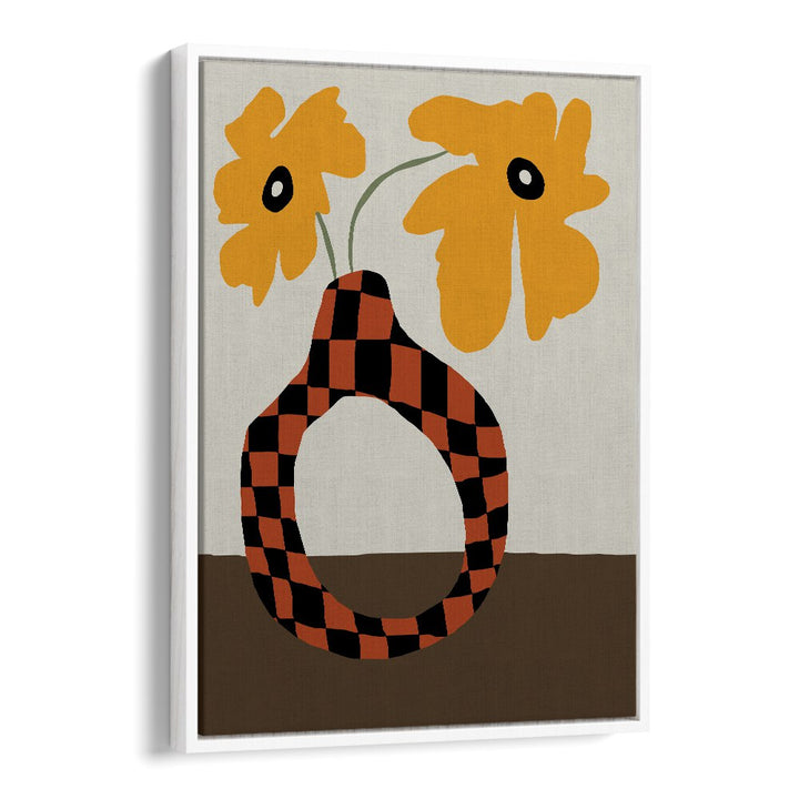 Modern Pottery And Flower, Botanical Art Paintings Artwork in White Floater Frame