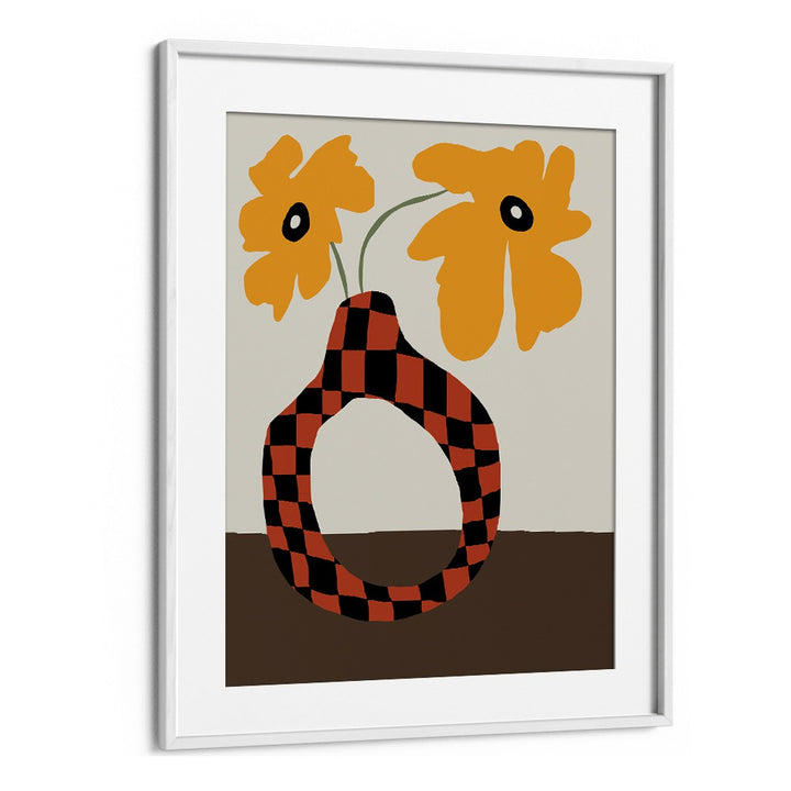 Modern Pottery And Flower, Botanical Art Paintings Artwork in White Frame With Mount