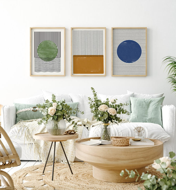 Modern geometric lines and shapes set, set of 3 paintings, add style to your living space with striking designs.