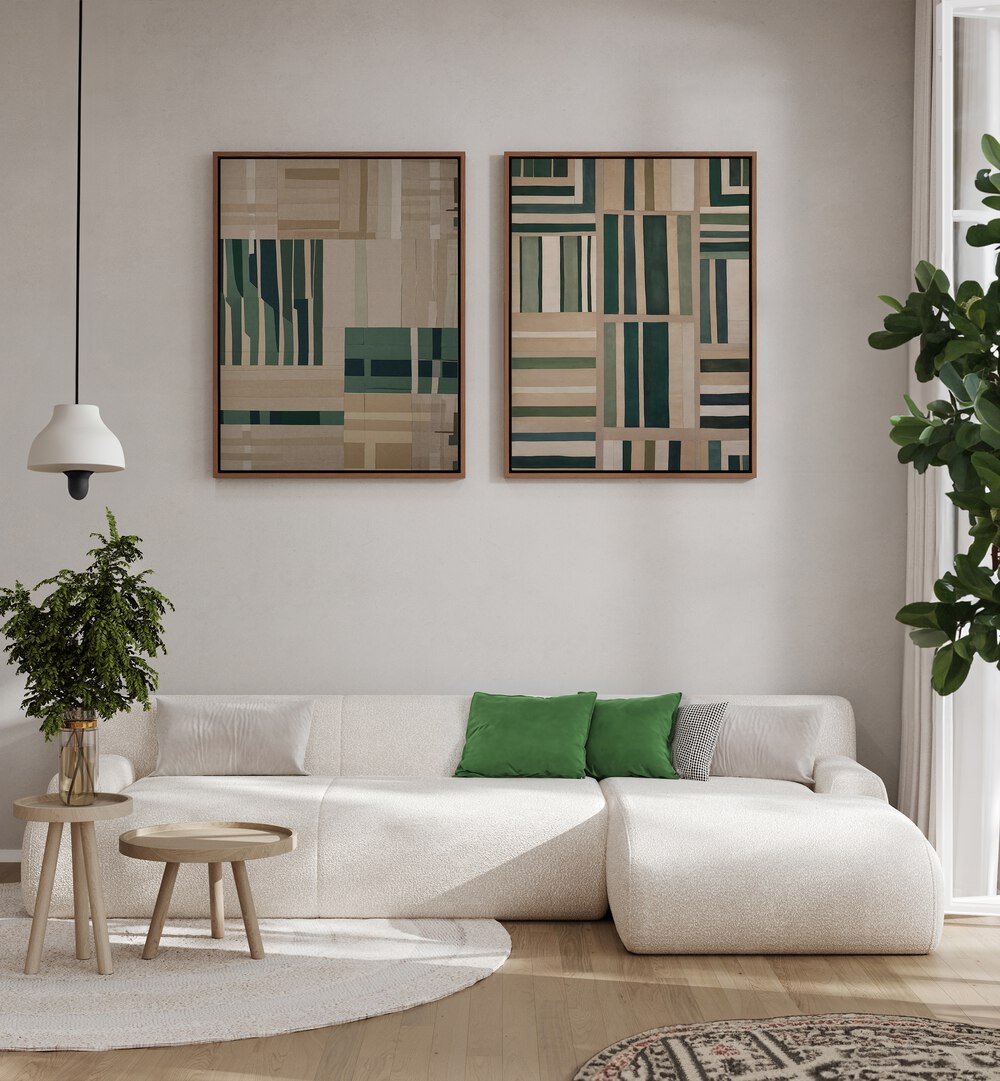 Enhance your decor with the MODERNIST PAPER CUT SET, SET OF 2 PAINTINGS, perfect for modern homes and offices.