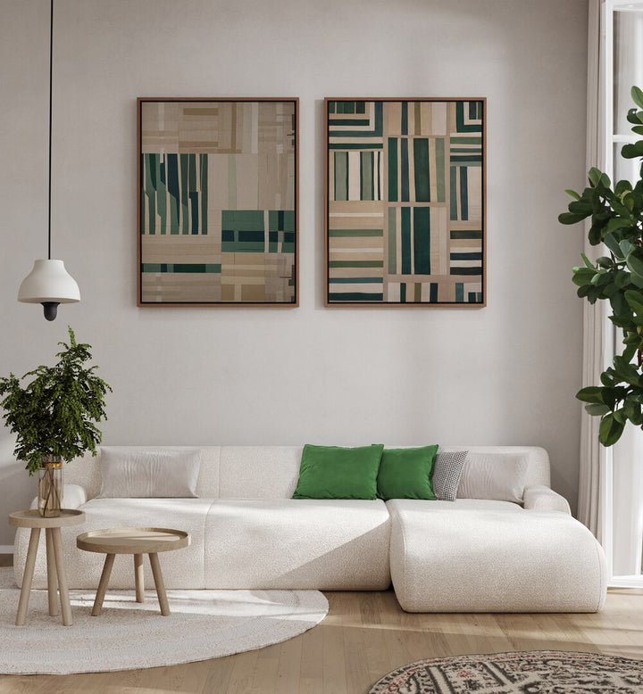 Enhance your decor with the MODERNIST PAPER CUT SET, SET OF 2 PAINTINGS, perfect for modern homes and offices.