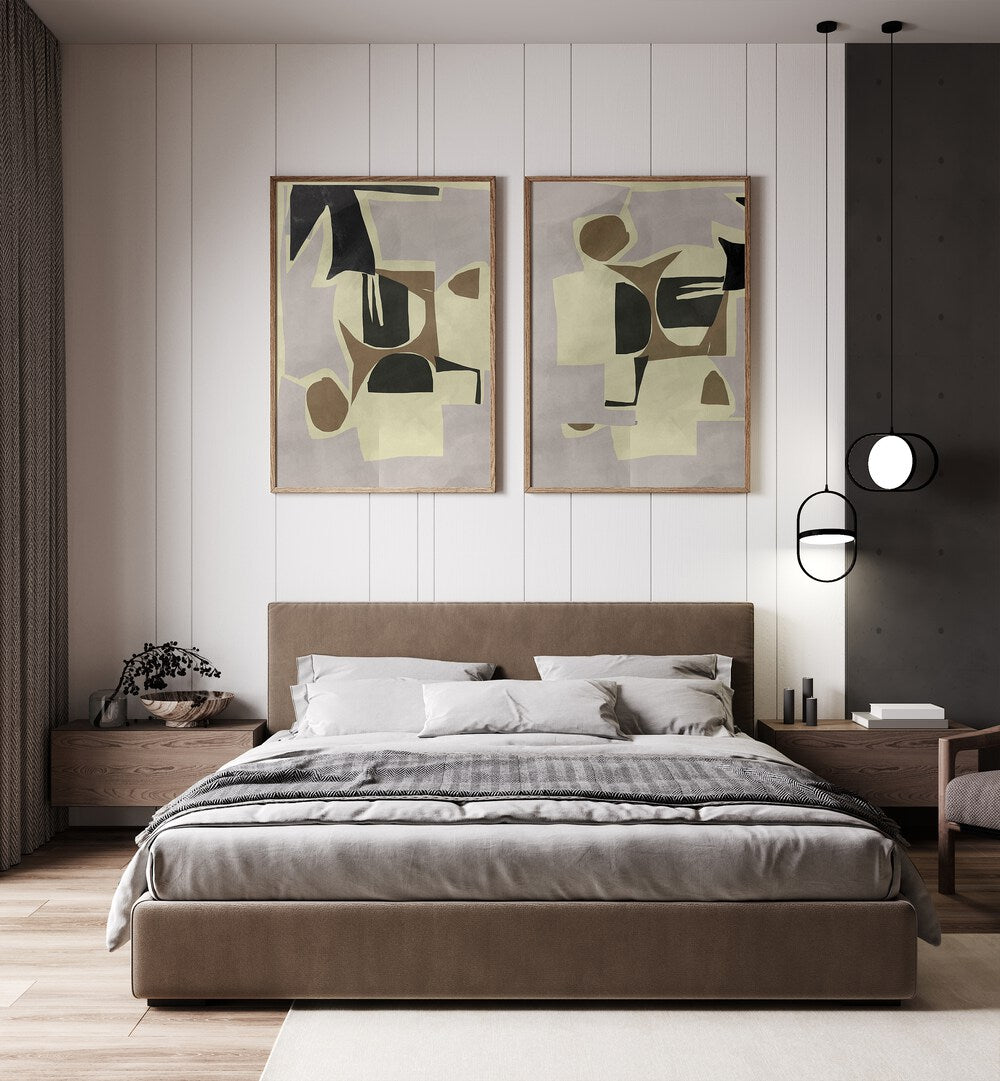 Enhance your decor with the MODERN SHAPES HARMONY SET, SET OF 2 PAINTINGS, adding elegance to any living space.