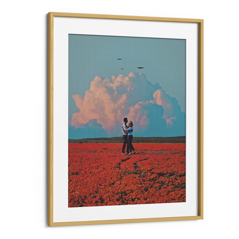 Elevate your decor with MONDAY, SURREAL ART PRINTS featuring a romantic couple in a vibrant field. Perfect for any space.