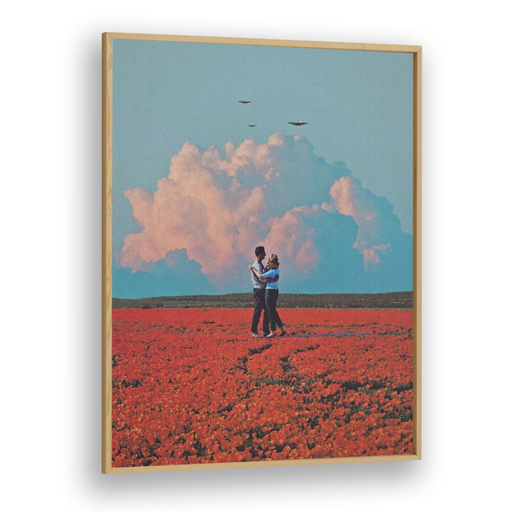 Elevate your decor with MONDAY, SURREAL ART PRINTS featuring a dreamy landscape and intimate couple under clouds.