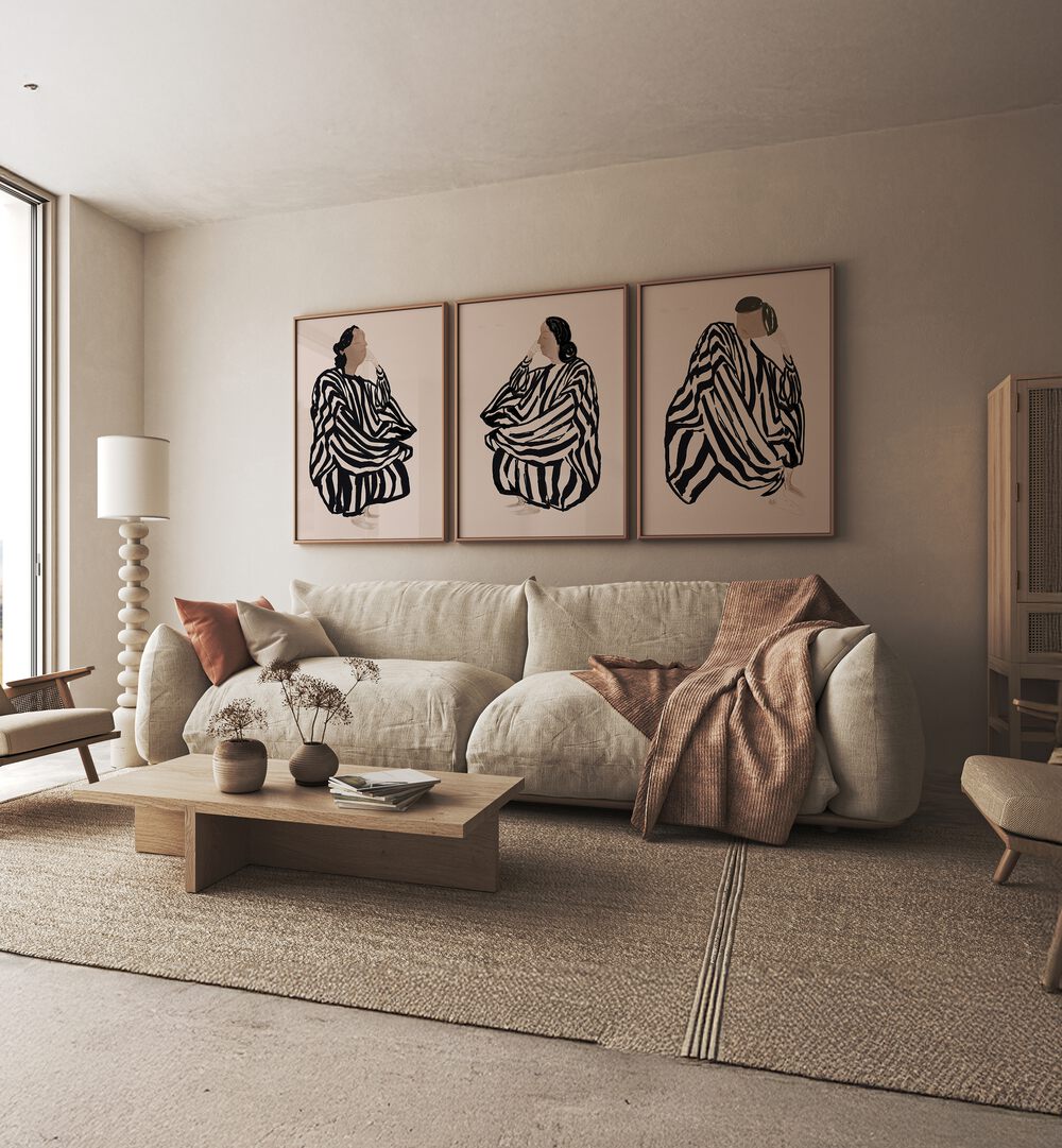 Elevate your decor with the MONOCHROME MUSE SET, SET OF 3 PAINTINGS, showcasing elegance and simplicity.