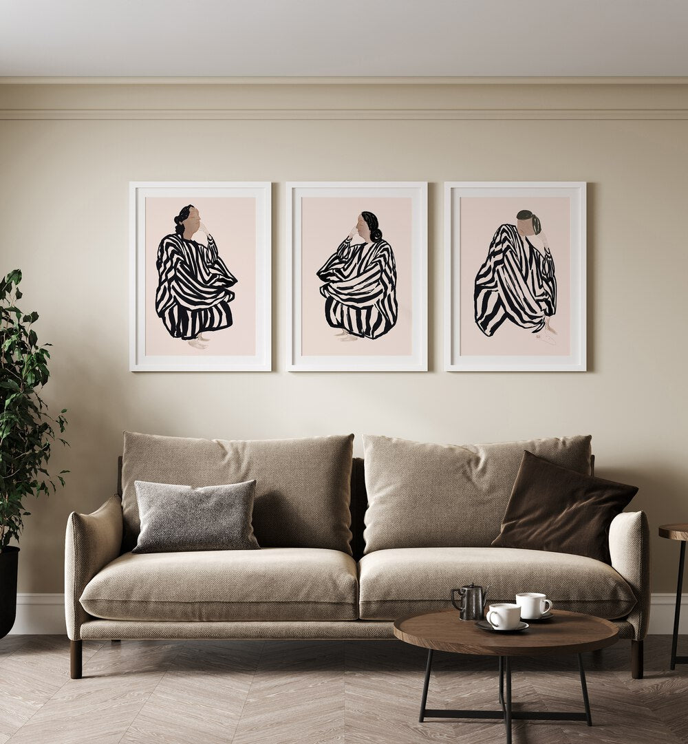 Elevate your decor with the MONOCHROME MUSE SET, SET OF 3 PAINTINGS, featuring elegant, minimalist designs.
