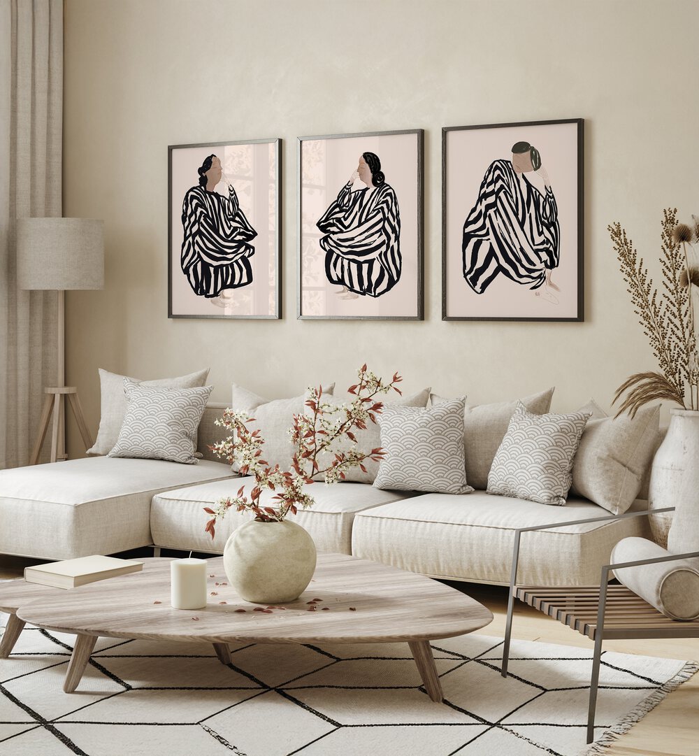Elevate your decor with the MONOCHROME MUSE SET, SET OF 3 PAINTINGS, showcasing elegant artistry in your space.