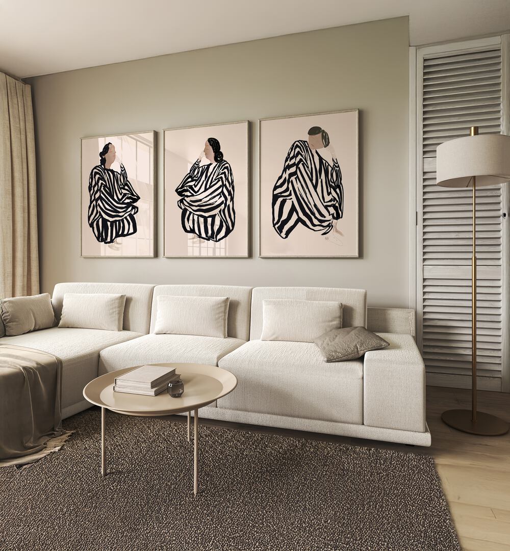 Elevate your decor with the MONOCHROME MUSE SET, SET OF 3 PAINTINGS, showcasing elegant simplicity in your space.