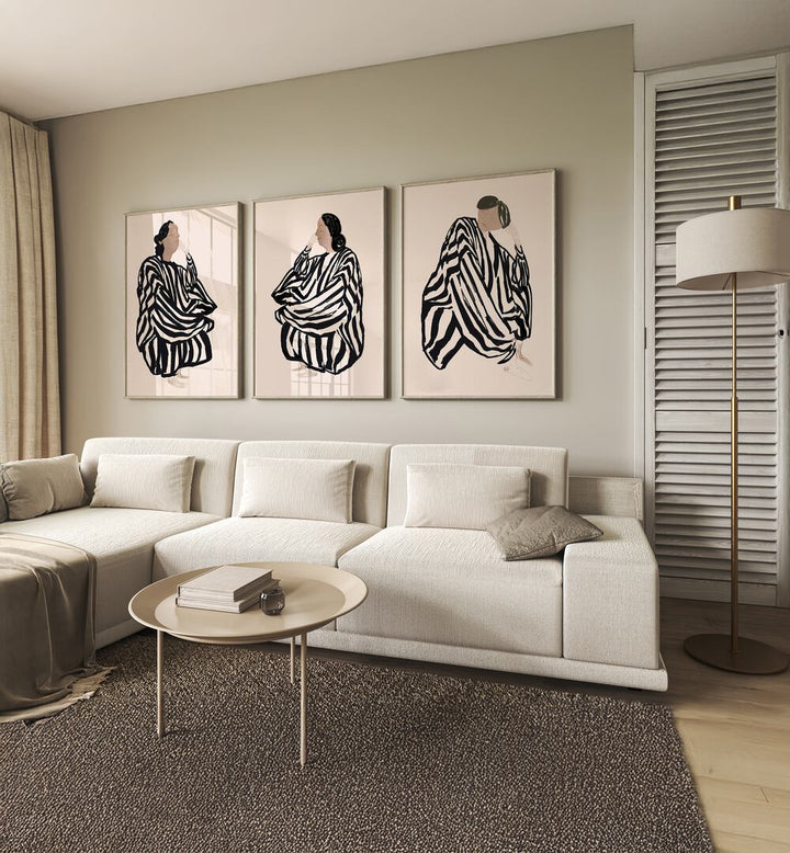 Elevate your decor with the MONOCHROME MUSE SET, SET OF 3 PAINTINGS, showcasing elegant simplicity in your space.