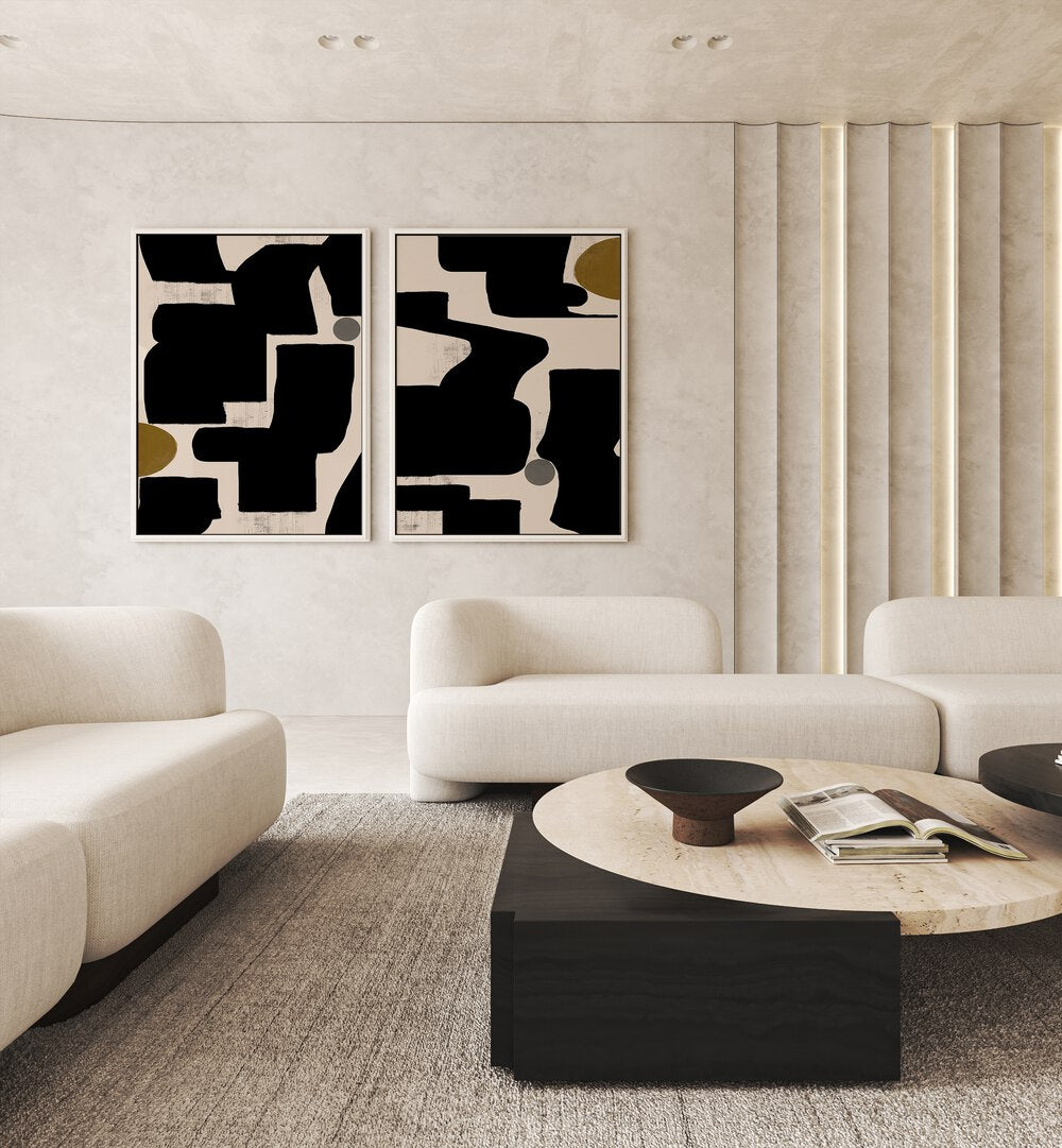 Enhance your decor with the MONOCHROME RHYTHM SET, SET OF 2 PAINTINGS, featuring modern designs and elegant textures.