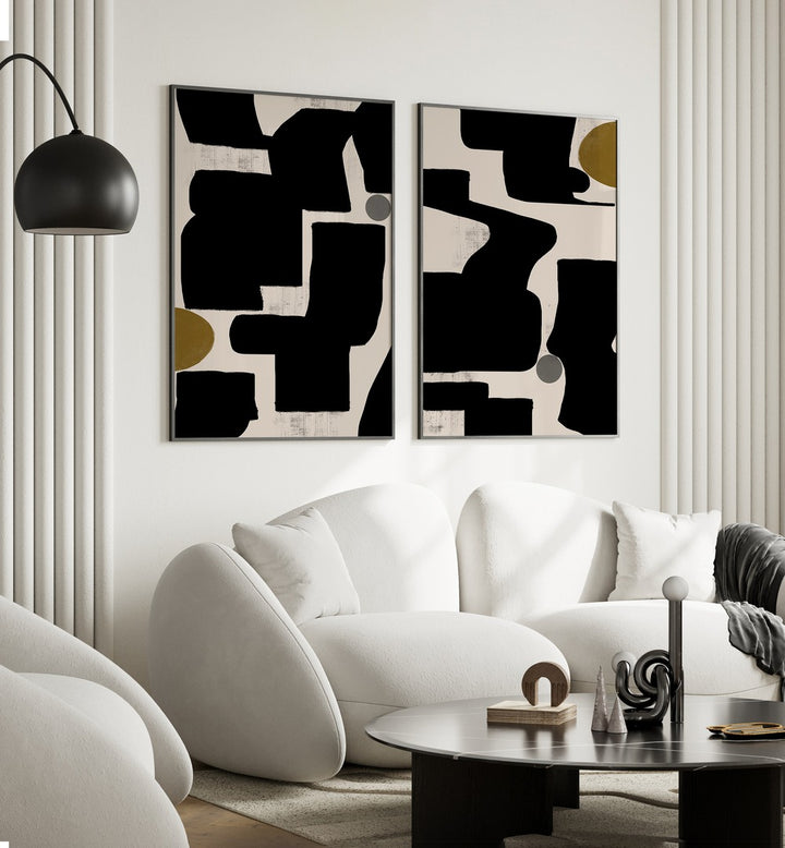Stylish MONOCHROME RHYTHM SET, SET OF 2 PAINTINGS enhances modern decor with elegant textures and tones.