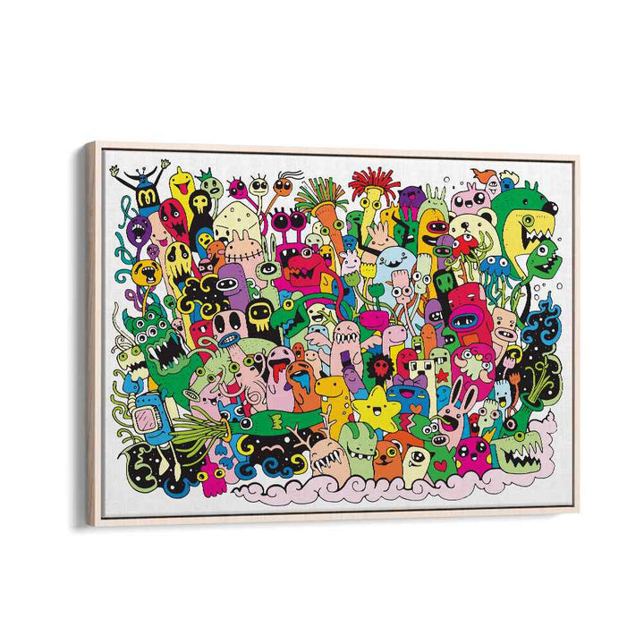 Monster Fun Doodle Art Artwork in Oak Wood Floater Frame