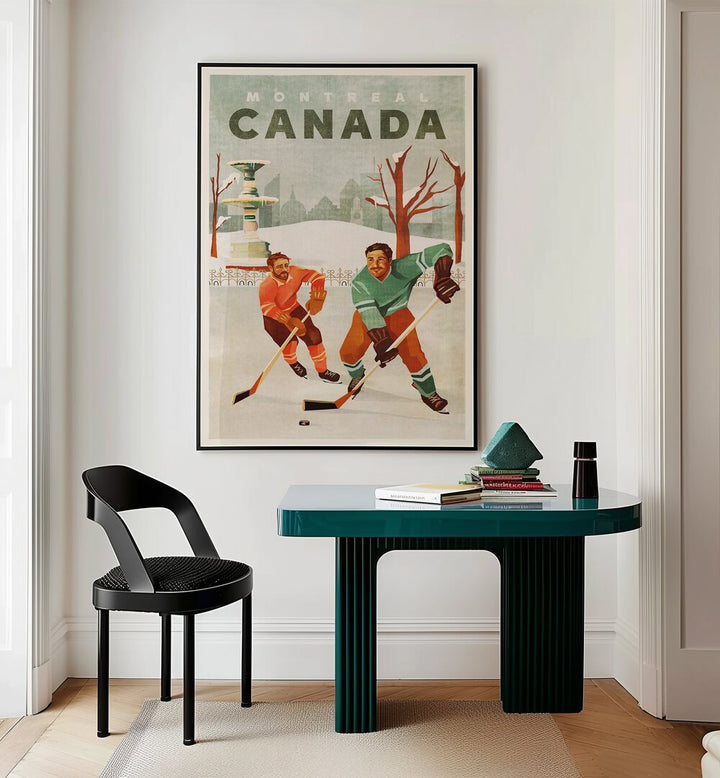Montreal Canada Pond Hockey Guys poster showcasing the essence of ice hockey, perfect for sports enthusiasts. CANADA HOCKEY GUYS, SPORTS POSTERS.