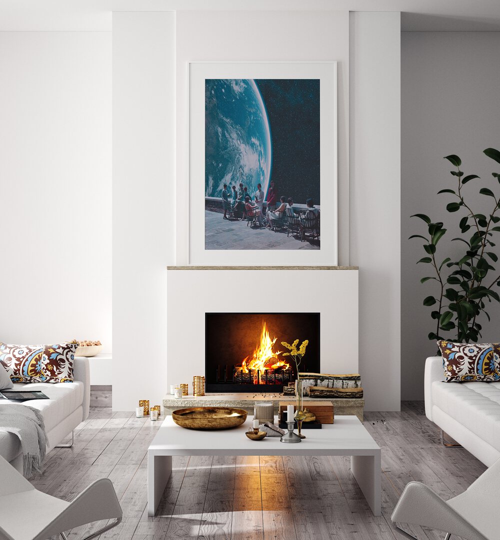 Transform your space with MOON TERRACE LOUNGE, SURREAL ART PRINTS by Space Rocket Art, adding captivating depth.
