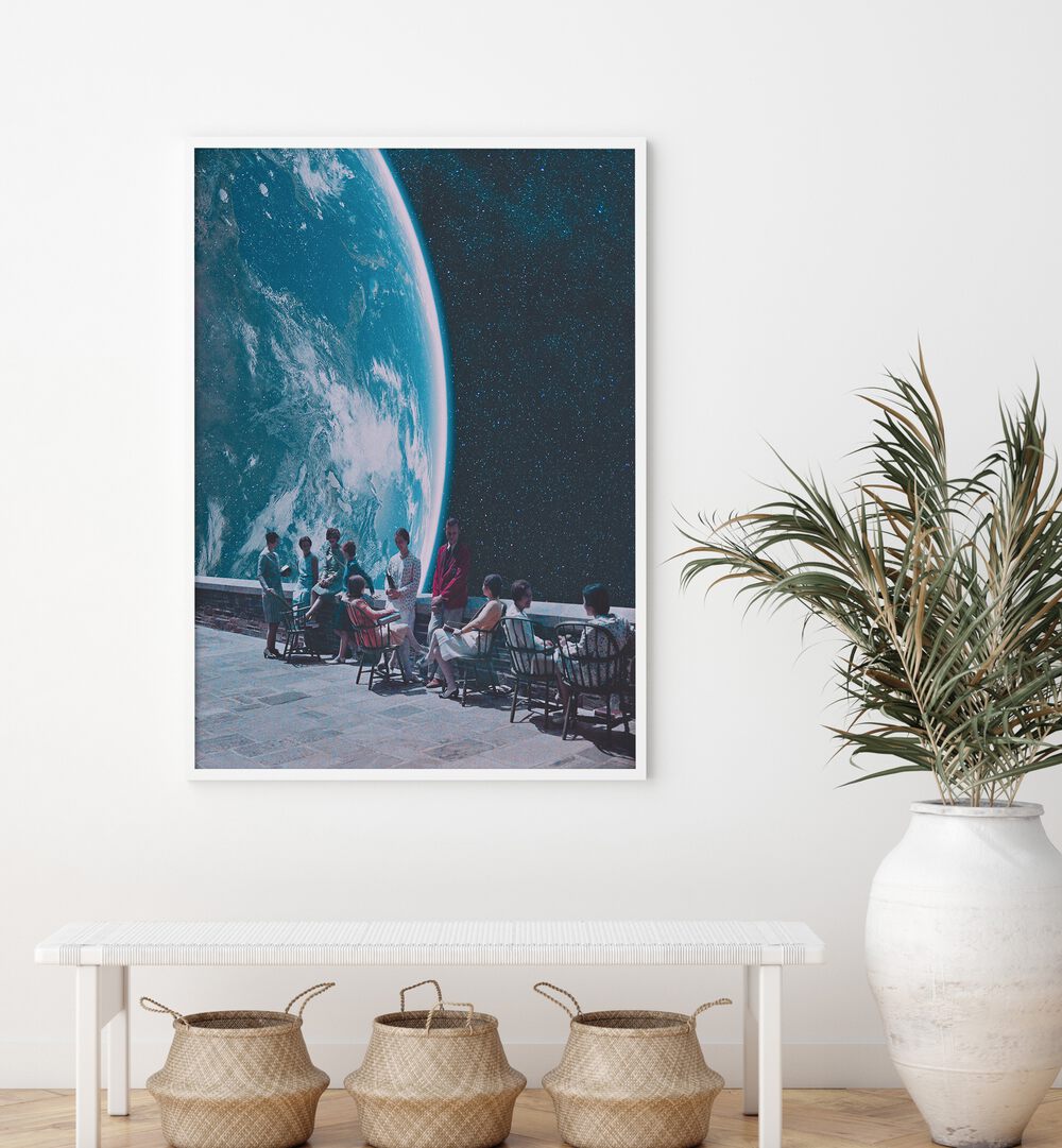Transform your space with MOON TERRACE LOUNGE, SURREAL ART PRINTS by Space Rocket Art, a captivating visual experience.