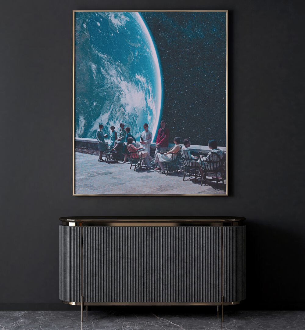 Captivating MOON TERRACE LOUNGE, SURREAL ART PRINTS by Space Rocket Art, enhancing your space with enchanting visuals.