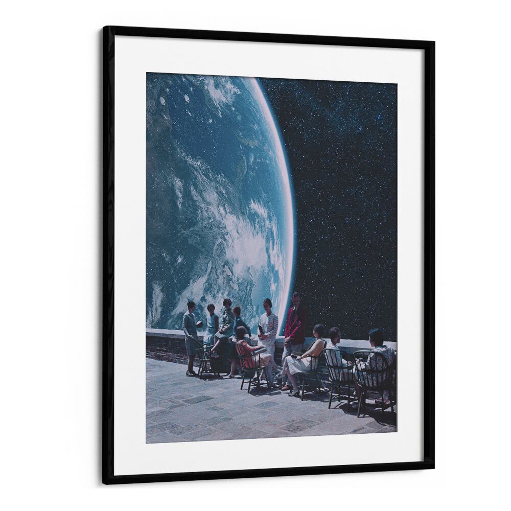 Transform your space with MOON TERRACE LOUNGE, SURREAL ART PRINTS by Space Rocket Art, featuring captivating cosmic imagery.