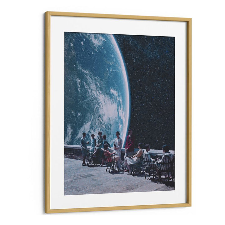 Captivating MOON TERRACE LOUNGE, SURREAL ART PRINTS in an elegant oak frame, enhancing your space with enchanting visuals.