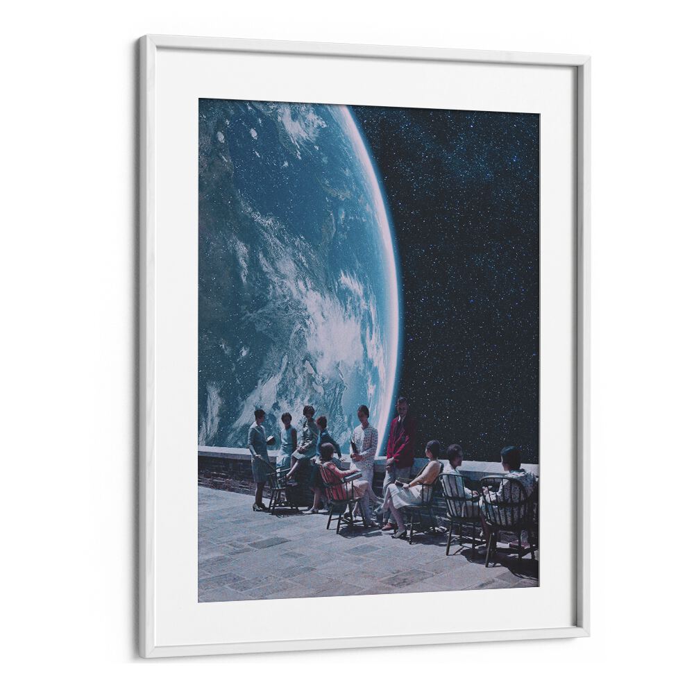 Captivating MOON TERRACE LOUNGE, SURREAL ART PRINTS, framed artwork by Space Rocket Art for stunning decor.