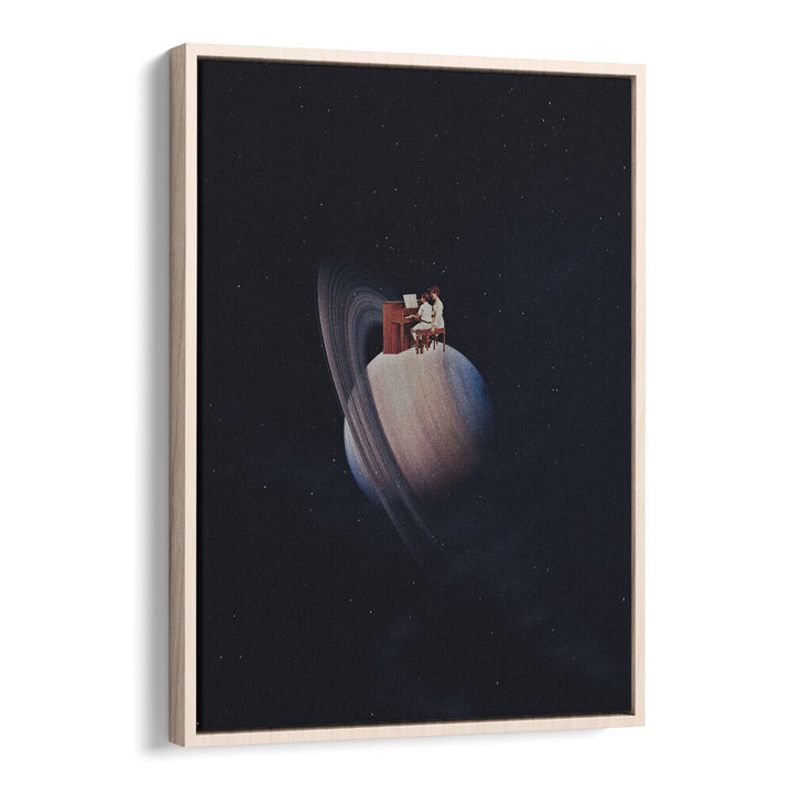 Captivating "MOONSHINE, SURREAL ART PRINTS" by Space Rocket Art, featuring a cosmic piano scene for enchanting decor.