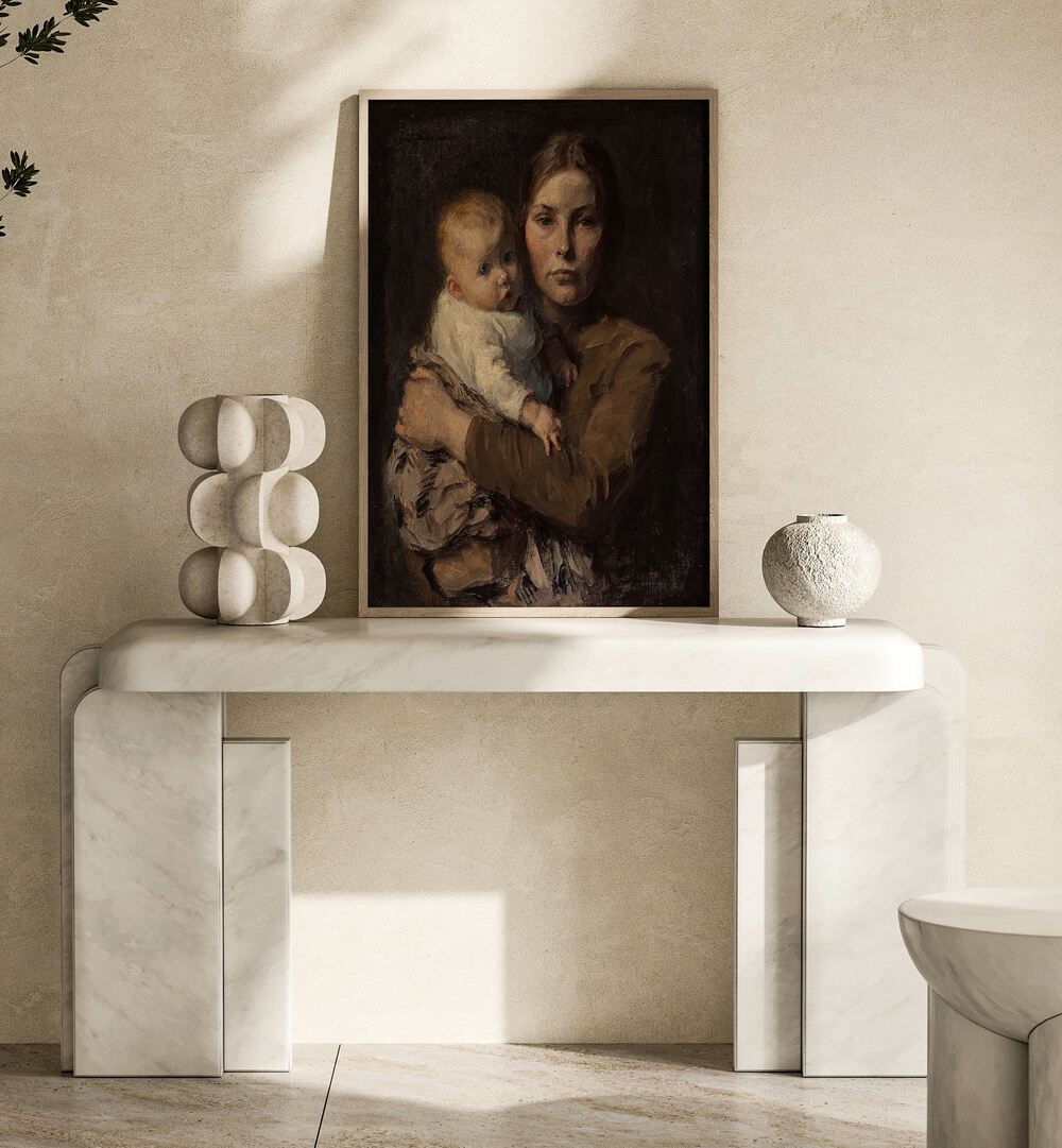 Heartwarming Gari Melchers vintage painting, capturing love in MOTHER AND CHILD, VINATGE PAINTINGS for your home.