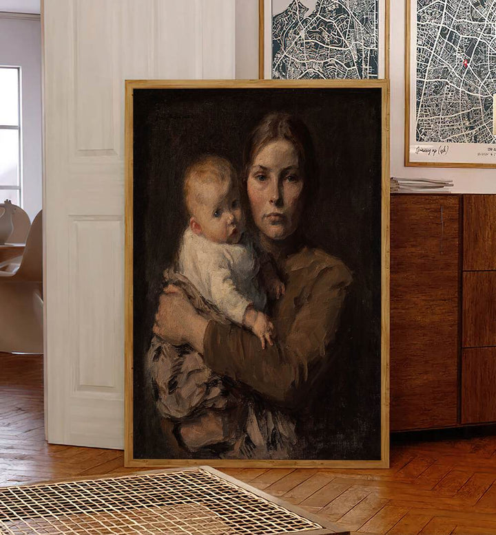 Heartwarming "Mother and Child" vintage paintings by Gari Melchers, ideal for nurturing home decor.