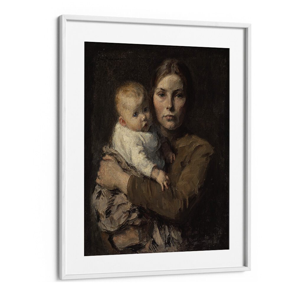 "Embrace love with MOTHER AND CHILD, VINTAGE PAINTINGS featuring Gari Melchers’ heartfelt art in a stylish frame."