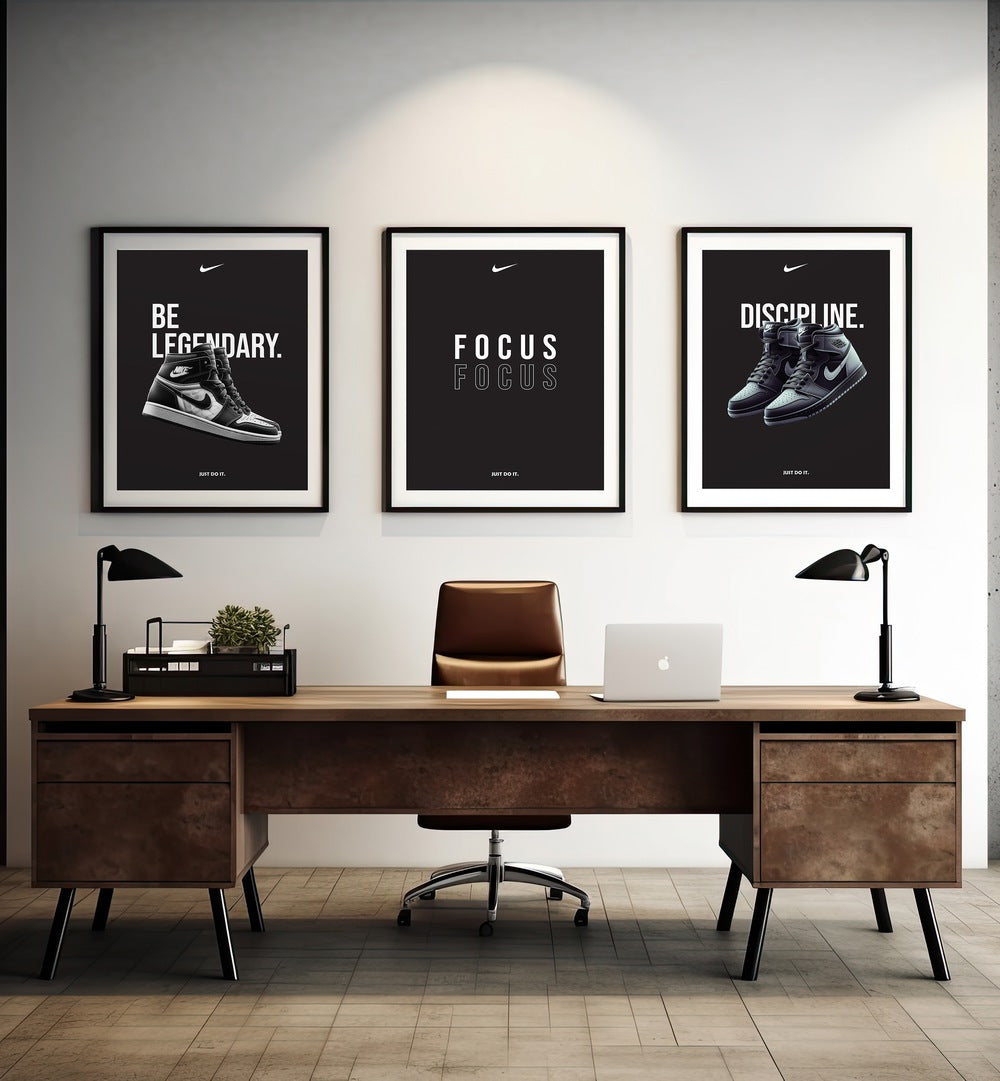 Inspire your workspace with the MOTIVATIONAL FOCUS SET, SET OF 3 PAINTINGS, featuring bold designs and empowering quotes.
