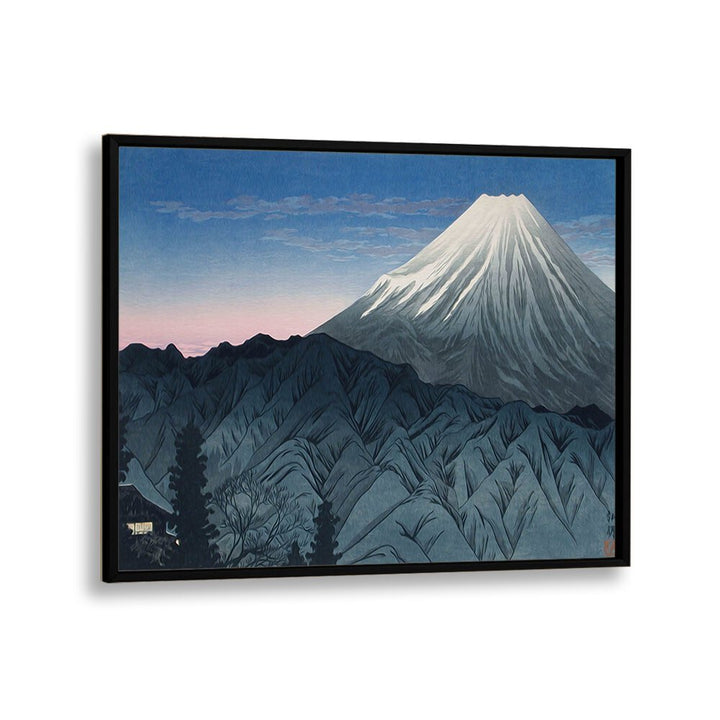 Tranquil MOUNT FUJI, JAPANESE PAINTINGS showcase iconic beauty in a stunning black frame, perfect for any decor.