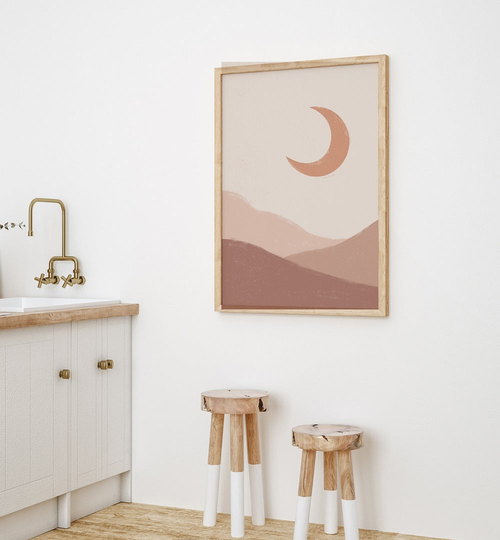 Mountain Moonrise boho wall art painting Artwork Hanged on a Wall