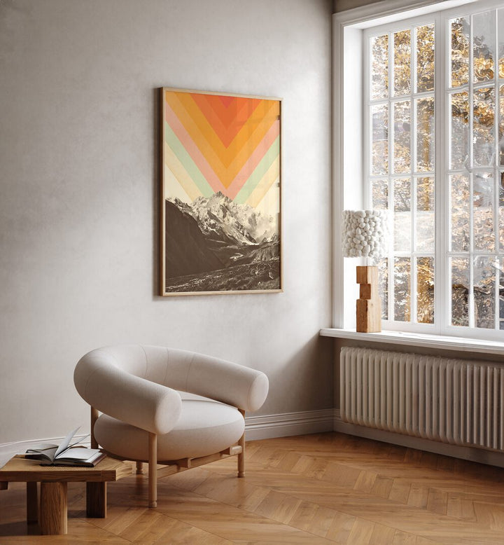 Stunning MOUNTAINSCAPE II, LANDSCAPE PAINTINGS by Florent Bodart showcasing majestic mountains in a modern interior setting.