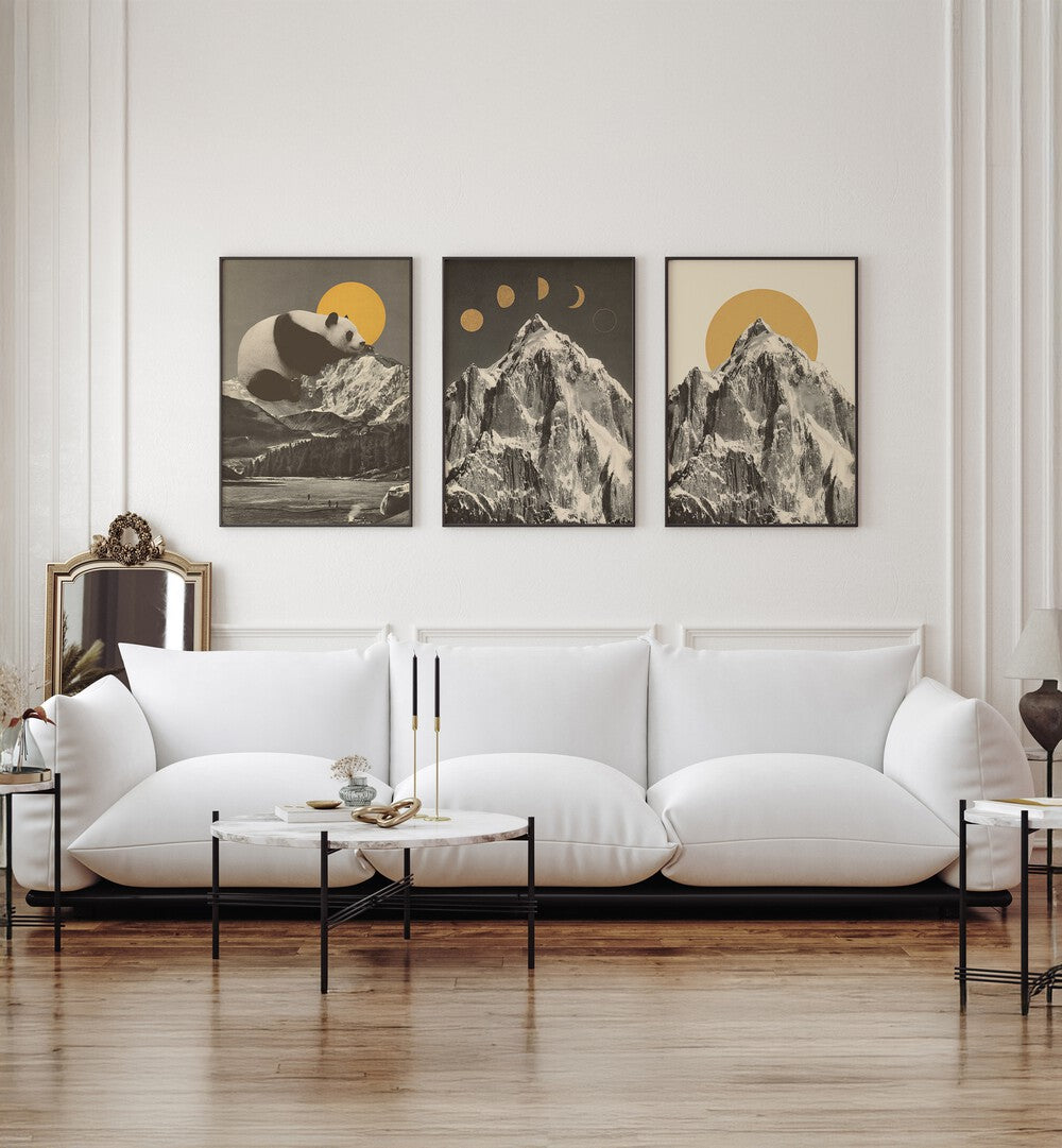 Stunning MOUNTAINSCAPE MOONPHASE SET, SET OF 3 PAINTINGS, perfect for elevating any living space's aesthetic.