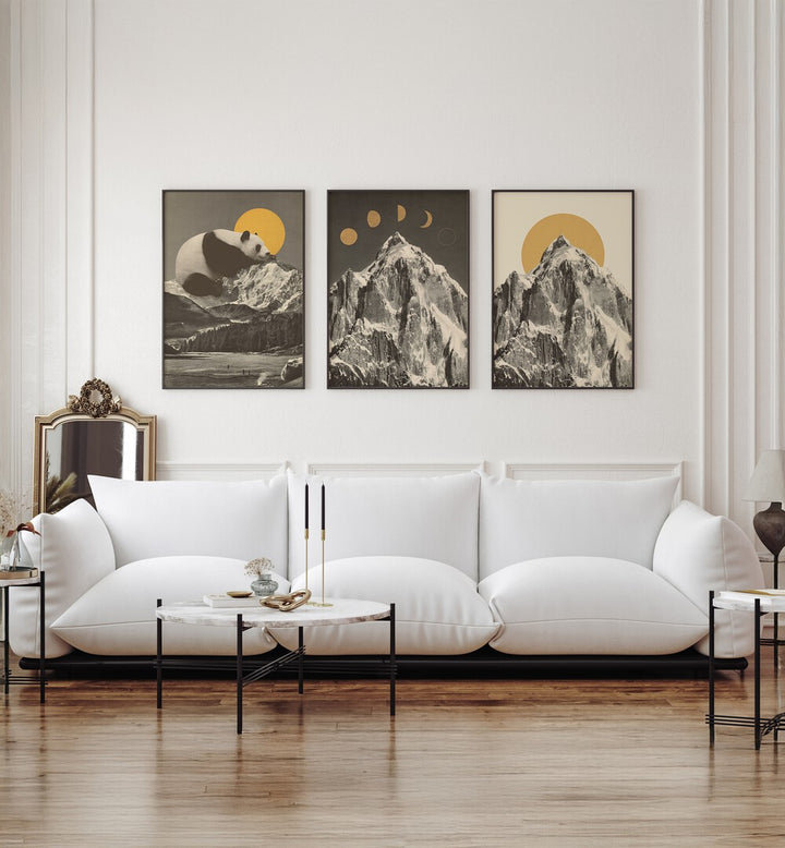 Stunning MOUNTAINSCAPE MOONPHASE SET, SET OF 3 PAINTINGS, perfect for elevating any living space's aesthetic.