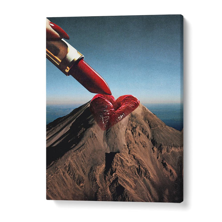 Transform your space with MOUNTIN ROUGE, SURREAL ART PRINTS featuring a vivid heart atop a stunning mountain scene.