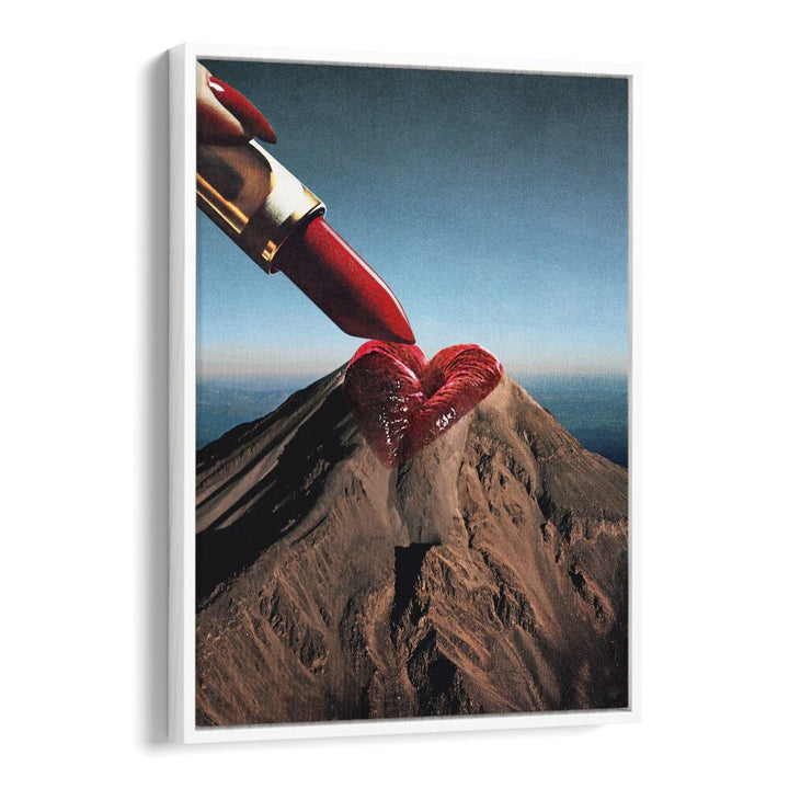 MOUNTIN ROUGE, SURREAL ART PRINTS feature a striking mountain landscape adorned with a heart, perfect for any space.