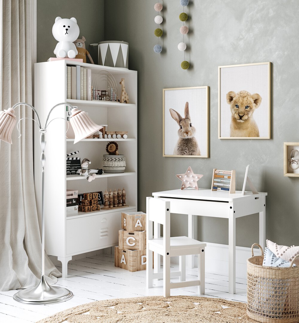 Transform your space with the MUFASA SET, SET OF 2 PAINTINGS featuring a charming lion cub and rabbit.