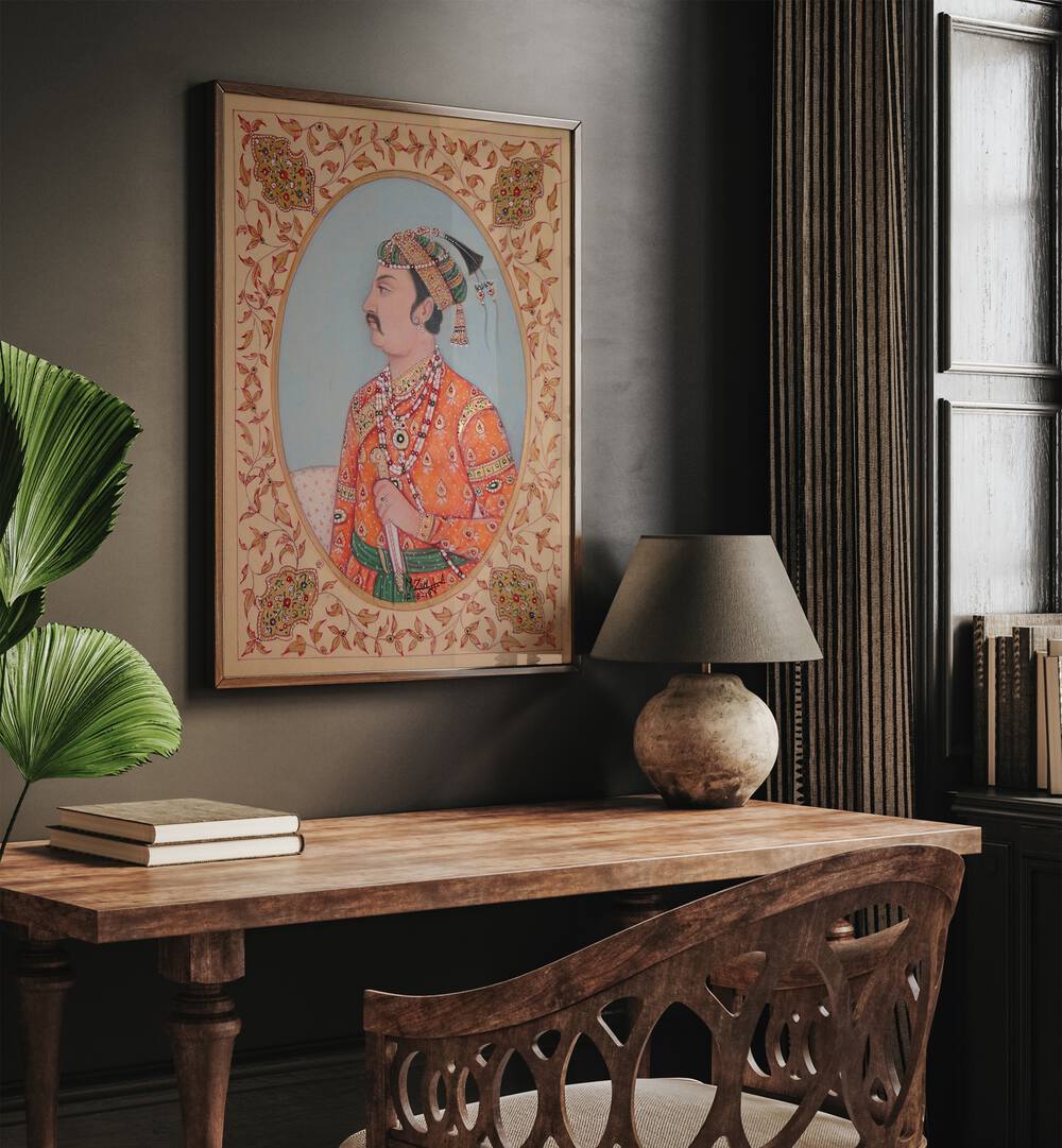 Explore the elegance of Mughal heritage with MUGHAL KING JHANNGHIR, INDIAN ART PAINTINGS, perfect for your decor.