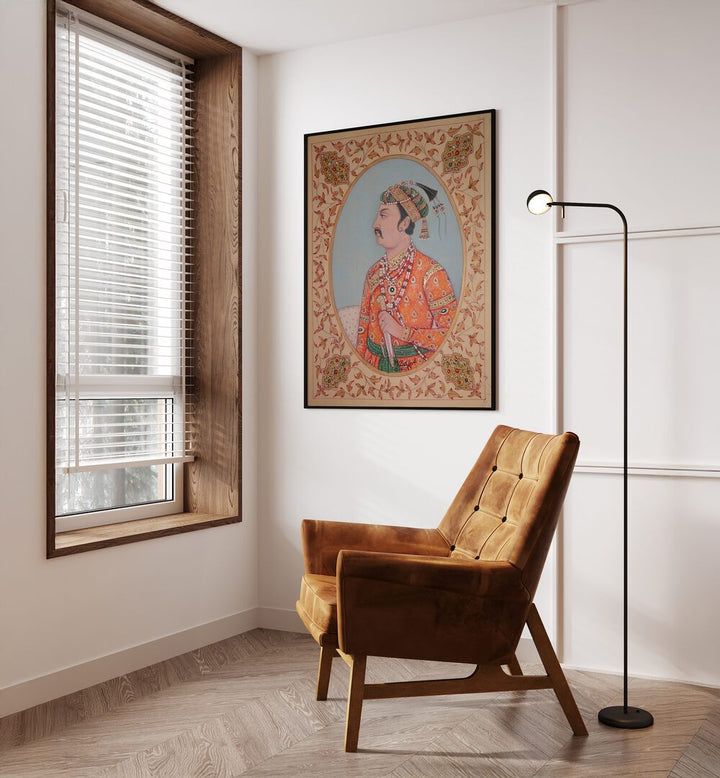 Stunning MUGHAL KING JHANNGHIR, INDIAN ART PAINTINGS enriching modern decor with Mughal heritage charm.