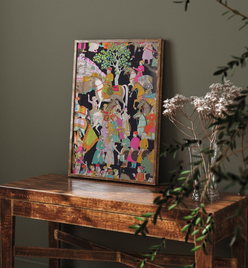 Vibrant Mughal painting showcasing the grandeur of Mughals of India, Indian art paintings for cultural elegance.