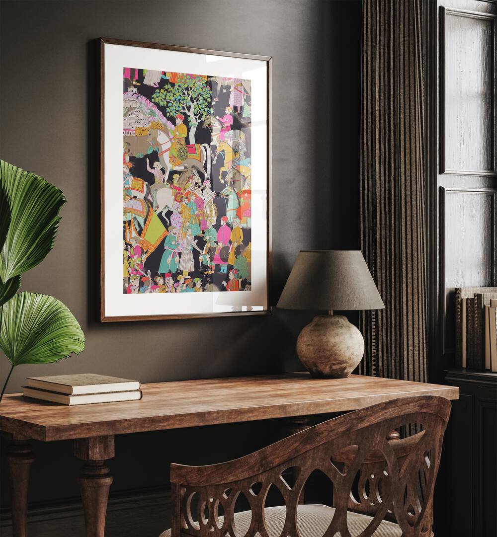 Vibrant Mughal art painting showcasing the grandeur of Mughals of India, perfect for enriching your decor.