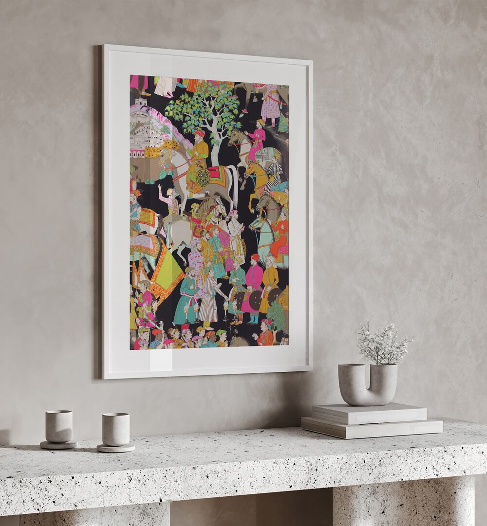 Vibrant Mughal scenes capture the essence of history in MUGHALS OF INDIA, INDIAN ART PAINTINGS. A stunning decor choice!
