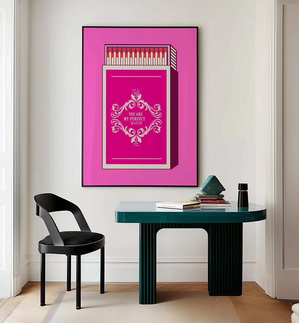Stylish MY PERFECT MATCH, FASHION POSTERS adorn the wall, enhancing any room's decor with vibrant sophistication.